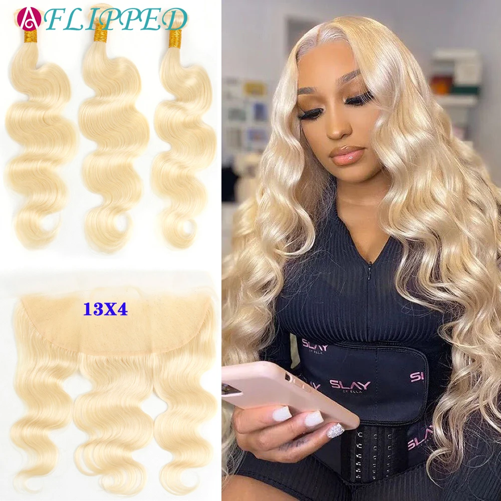 613 Blonde Bundles With Frontal Brazilian Body Wave Bundles With Frontal Honey Extension Blonde Lace Frontal With Bundles Remy