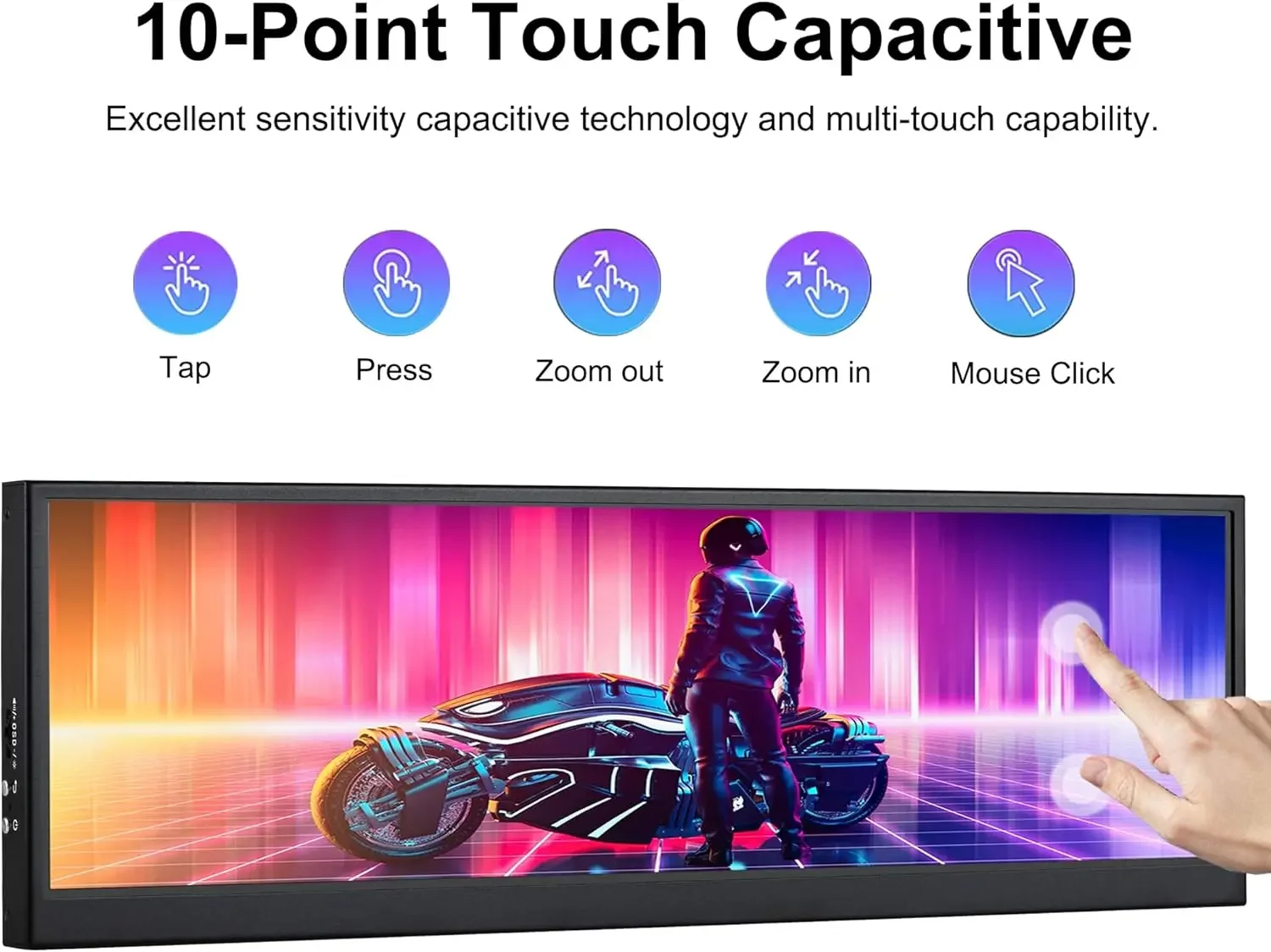 Wisecoco 12 6 дюймовый вторичный экран IPS сенсорный монитор растянутый Бар ЖК-дисплей