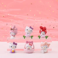6pcs anime sanrio my melody hello kitty japanese kimono kawaii pvc figurine model toys inside the car decor toys