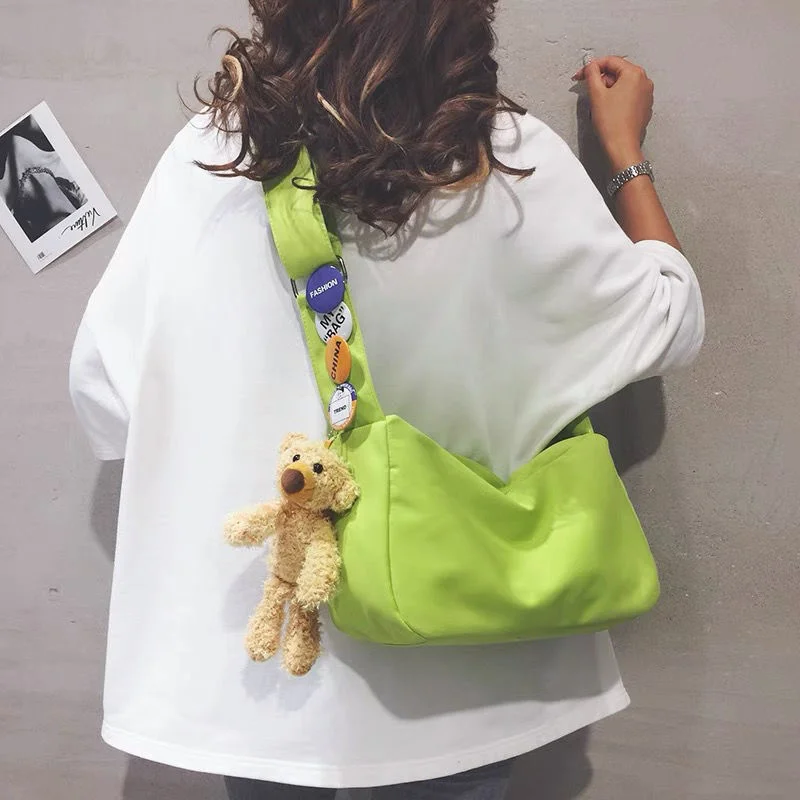 

Large Capacity Canvas Bag Female 2023 Simple Student Class Single Shoulder Messenger Bag Solid Tote Bags