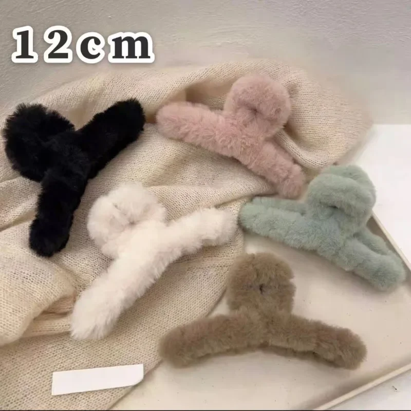 Элегантная плюшевая заколка для волос 12 см корейская мода очень большая имитация