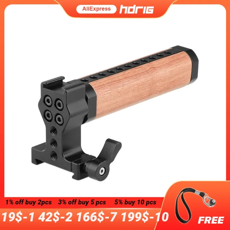 

HDRIG Quick Release Shoe Wooden Handle Grip with ARCA-Swiss Quickset Adapter for Cameras Handheld Shooting DSLR Camera Cage Kit