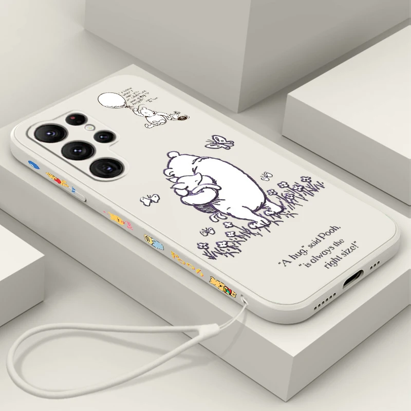 

Disney Winnie The Bear Art Phone Case For Samsung Galaxy S23 S22 S21 S20 FE S10 Plus Lite Ultra 5G TPU Liquid Left Rope Cover