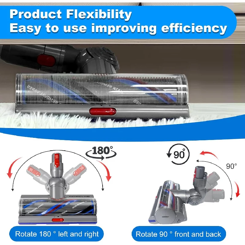 Фото Совместимая с Dyson V7V8V10V11V15 насадка для пола с высоким крутящим моментом, защитой от запутывания, прямым приводом и моторизованной щеткой для глубокой очистки №4