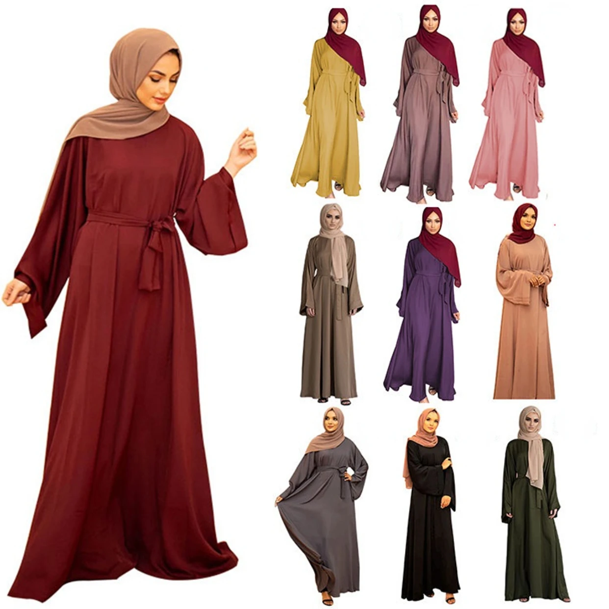 Muslim Fashion Hijab Dress Basic Closed Abaya with Belt Islam Clothing Plain Abayas Dubai African Dresses for Women Kaftan Robe