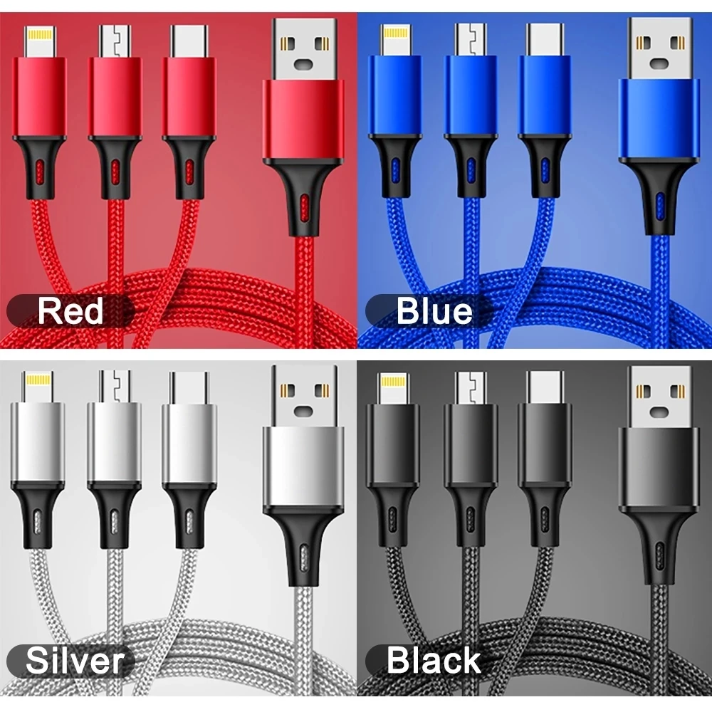 

3in1 Data USB Cable for iPhone Fast Charger Charging Cable For Android phone type c xiaomi huawei Samsung Charger Wire For iPad