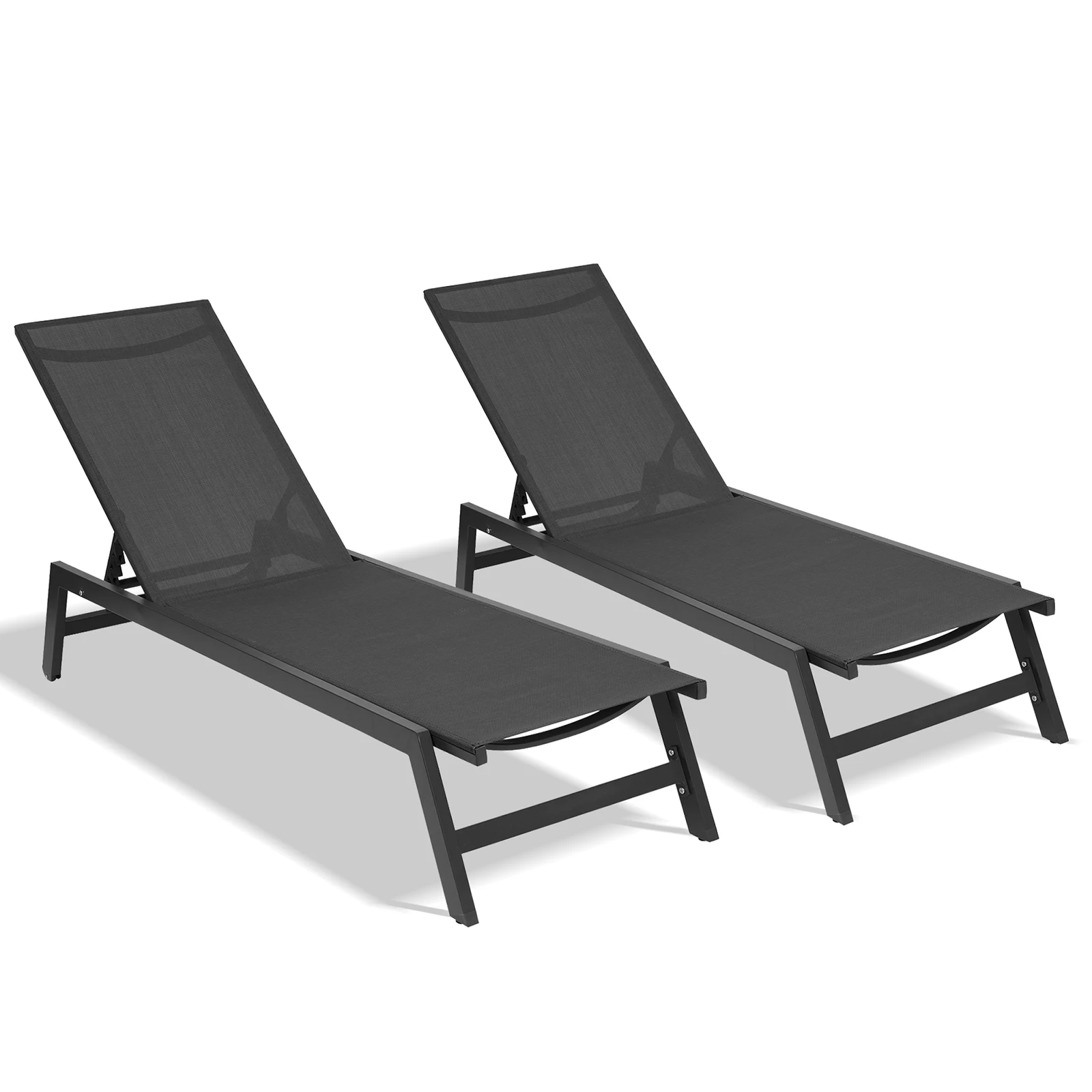 

Outdoor 2-Pcs Set Chaise Lounge Chairs Five-Position Adjustable Aluminum Recliner, All Weather For Patio, Beach, Yard, Pool