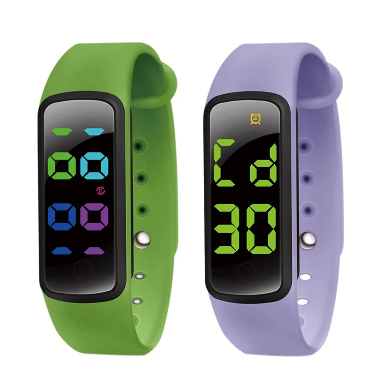 

2X Potty Training Watch - Water Resistant Baby Reminder Timer For Girls And Boys 9 Loop Songs - Green & Purple