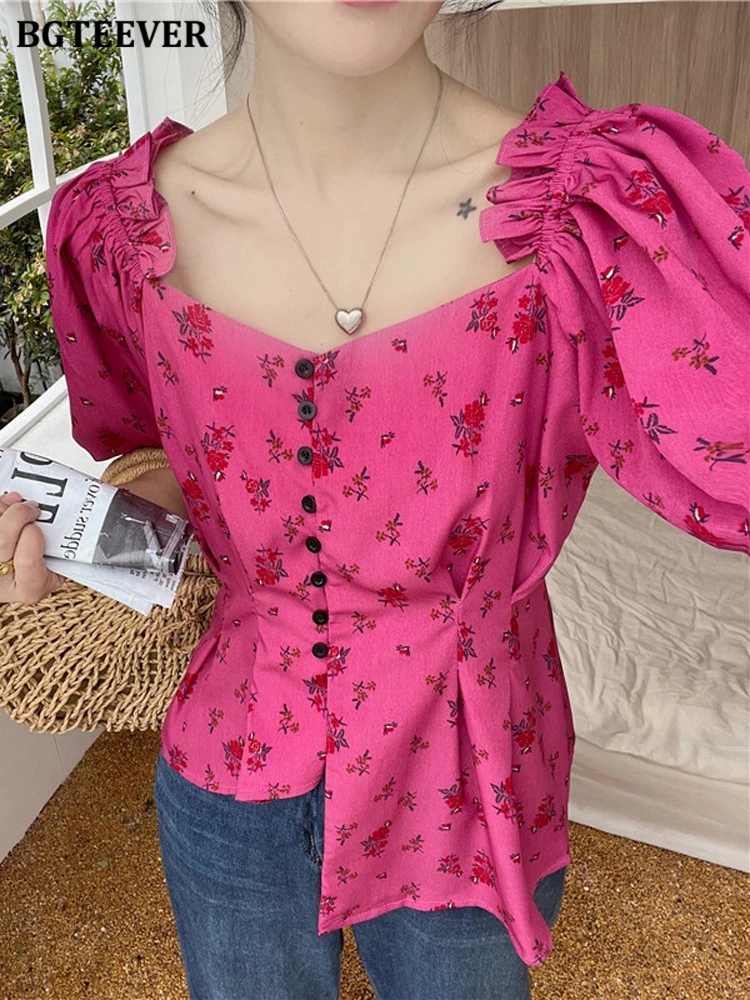 

Женская блузка с цветочным принтом, на пуговицах