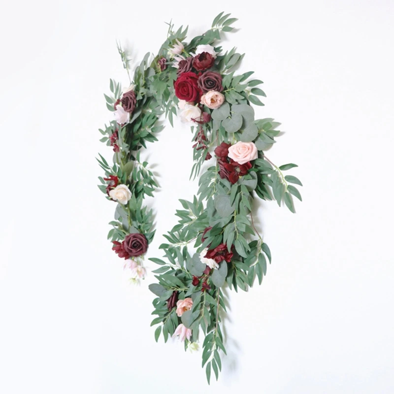 

Artificial Flower Wreath Wine Red Champagne Rattan Garland Ornament for Table Centerpiece Wedding Arch Wreath Wall Decoration