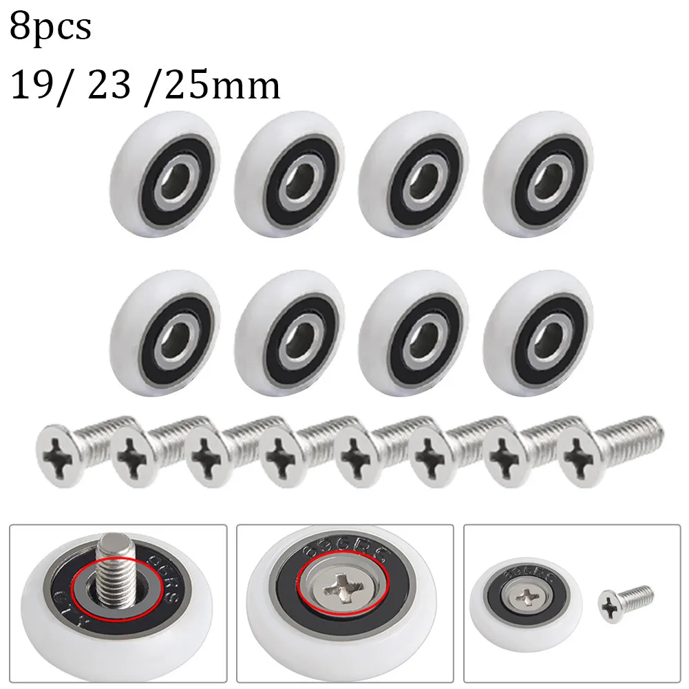 

8pcs Shower Door Rollers And Screws 19mm/23mm/25mm Replacement Shower Door Roller Runner Wheels Wheel Diameter Nylon Outer Wheel