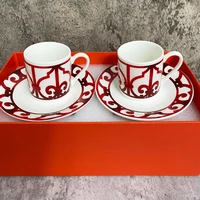 new in 2022 classic luxury european bone china coffee cups and saucers set red handle tableware coffee plates coffee tools juul