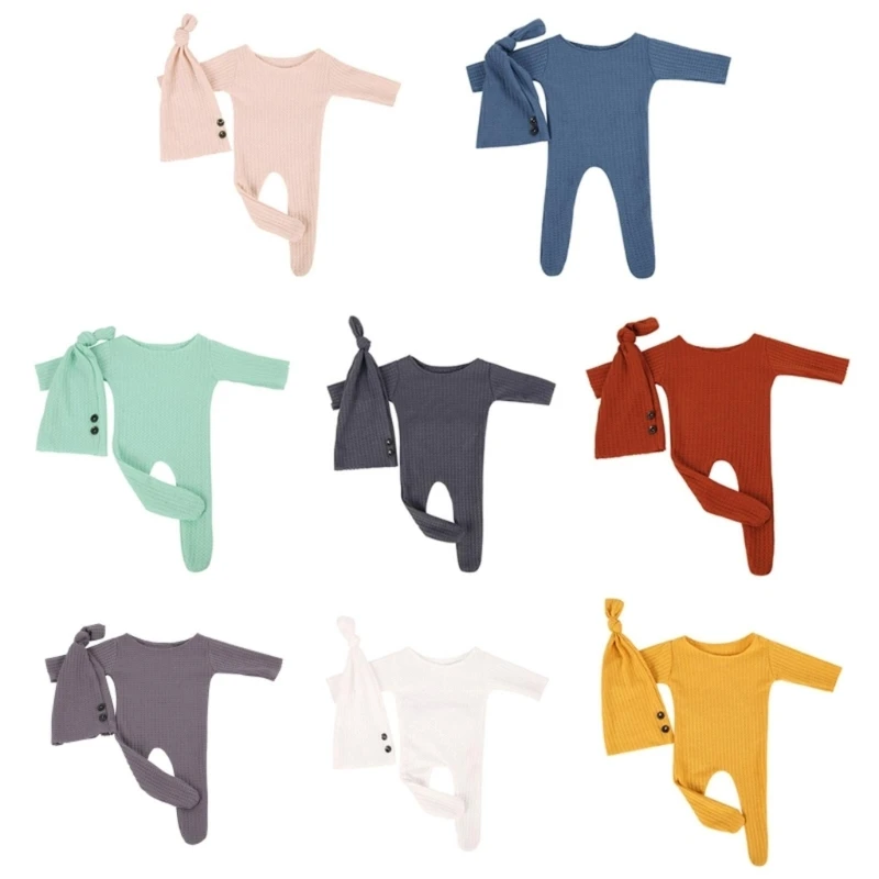 

2 Pcs/Set Jumpsuit Cap Baby Boy Girl Romper Hat Set Newborn Photography Props