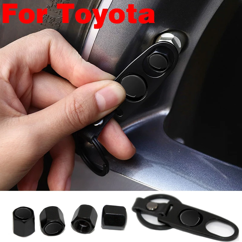 

1set 5pcs Metal Car Tire Valve Caps with Wheel Wrench Keychain for Toyota Camry Corolla RAV4 Yaris Auris Avensis Verso Car Goods