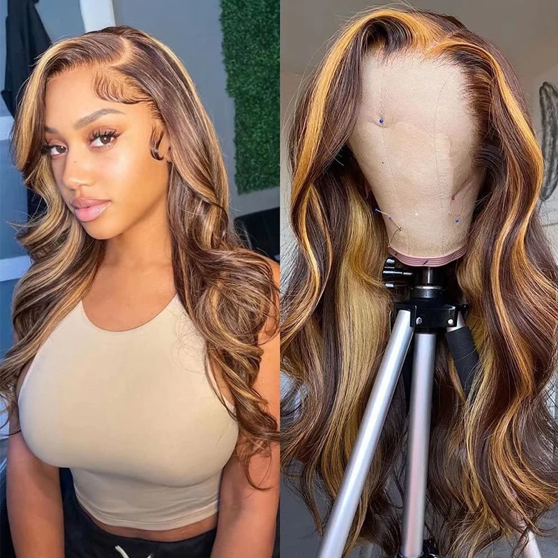 Highlight Human Wig Ombre Lace Front Wig 30 Inch Brazilian Hair Wigs For Black Women Honey Blonde Body Wave Lace Front Wig