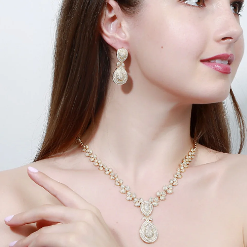 Zlxgirl Classic Full Mirco Paved zircon wedding necklace earring bracelet Ring jewelry of women's Bridal African Gold Jewellery