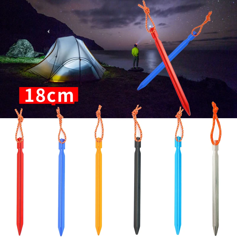 

10pcs/set 18cm Aluminum alloy Tent Pegs with Rope Stake Camping Hiking Equipment Outdoor Traveling Tent Accessories