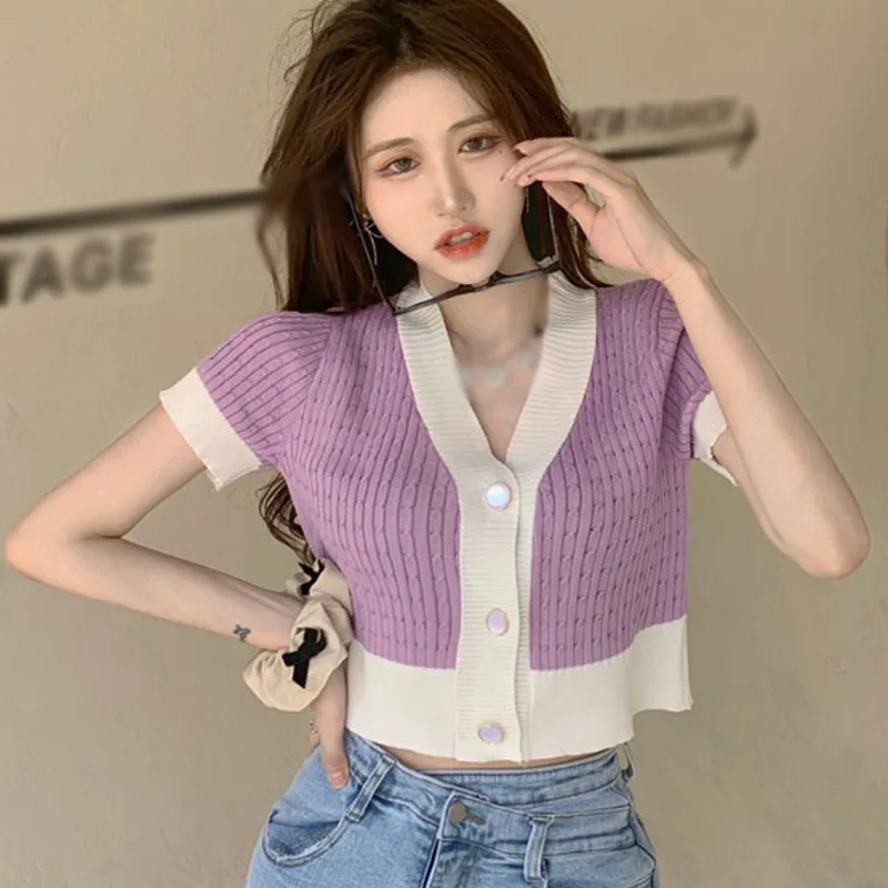 

Темпераментная верхняя одежда в Корейском стиле, летний короткий топ с V-образным вырезом