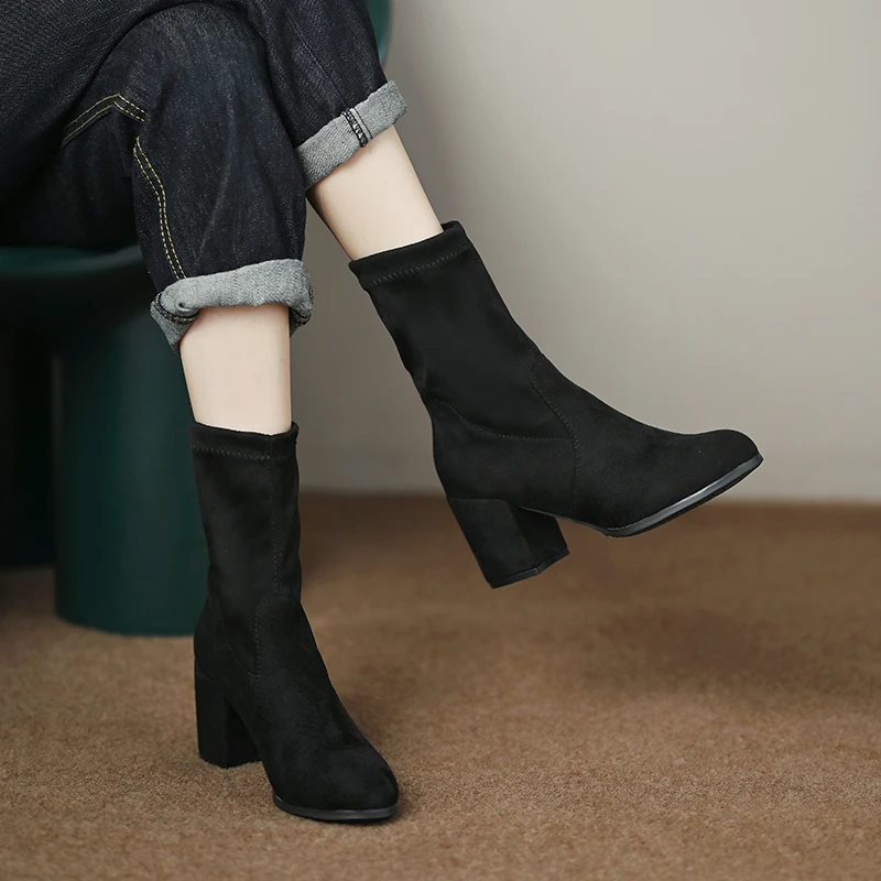 

Женские короткие ботинки на высоком каблуке, модные весенне-осенние новые женские большие ботинки, тонкие короткие ботинки, женские повсед...