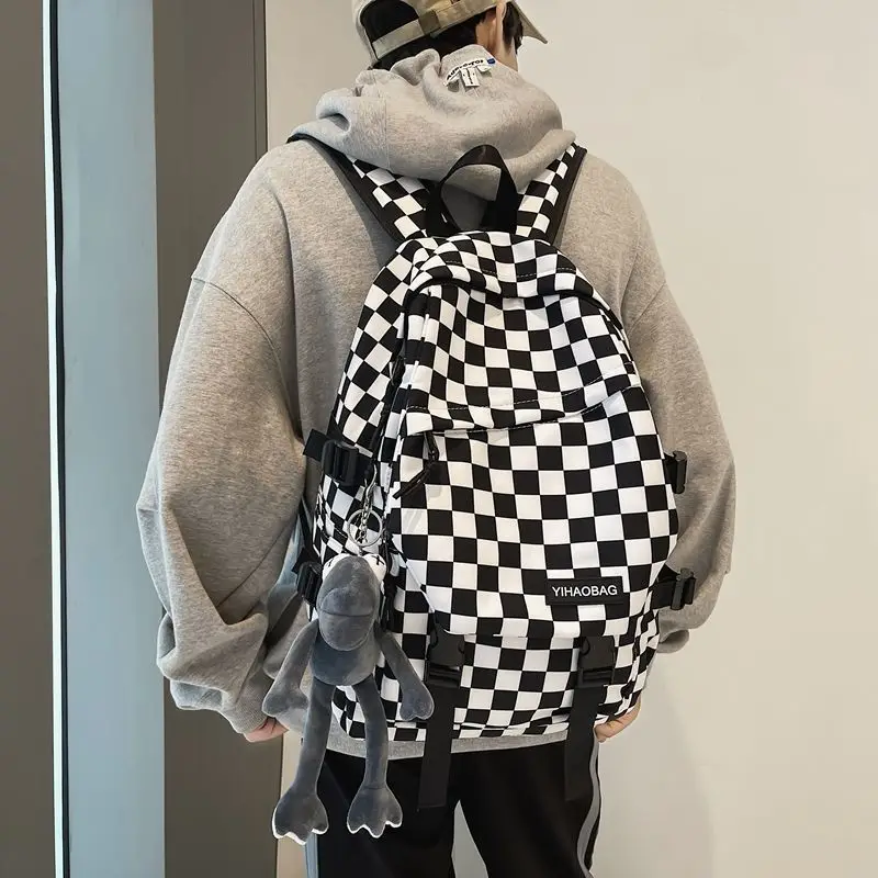 

Трендовый рюкзак в клетку для шахматной доски, вместительный водонепроницаемый универсальный школьный ранец унисекс, Мужская Уличная сумка в стиле пары