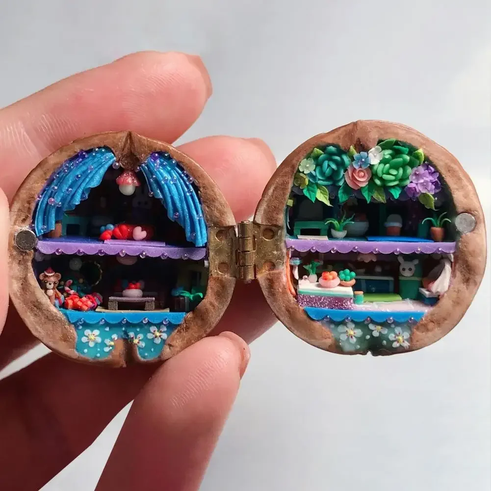 Миниатюрная фигурка из ракушки ореха мира крошечный микроландшафт орехового