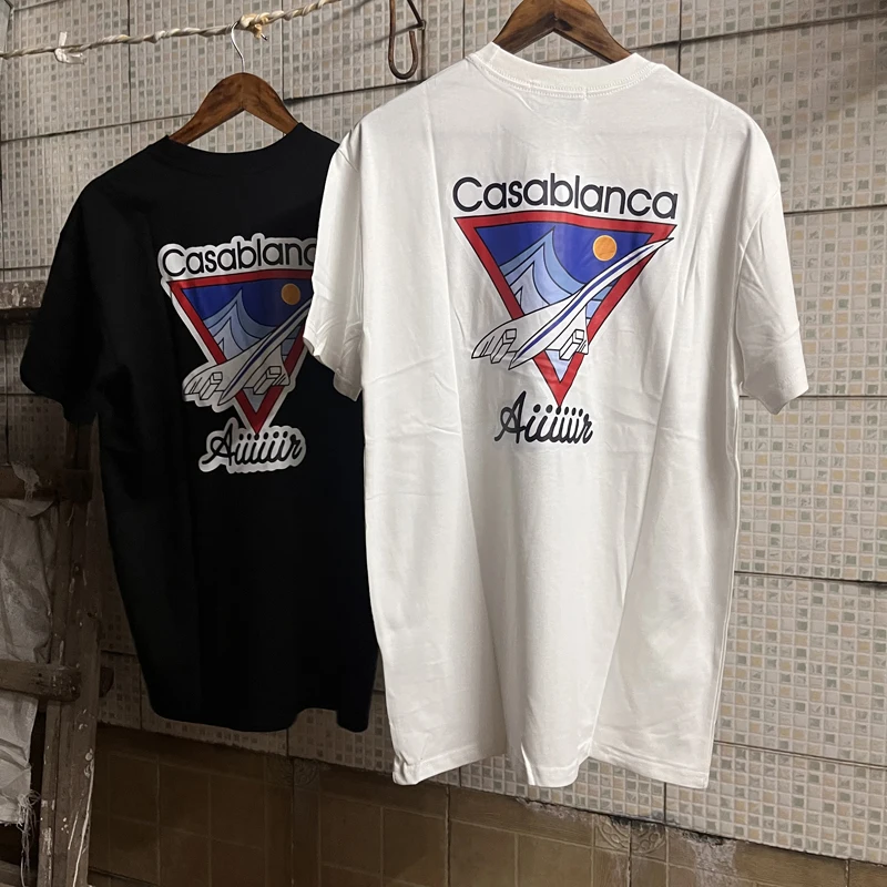 

Dropshipping CASABLANCA T-shirts 3XL Cotton Triangle Aircraft Letter Print Loose Casa Short Sleeve T Shirt for Men Women