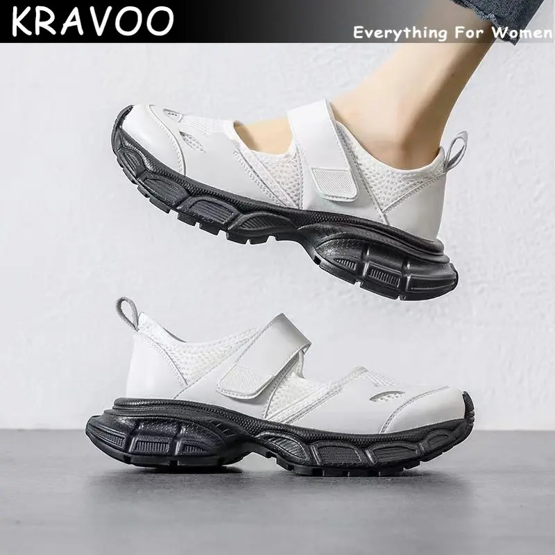 

Женские кроссовки на платформе KRAVOO, женские сетчатые кроссовки на танкетке, спортивные Ретро кроссовки на липучке, модель 2023 года