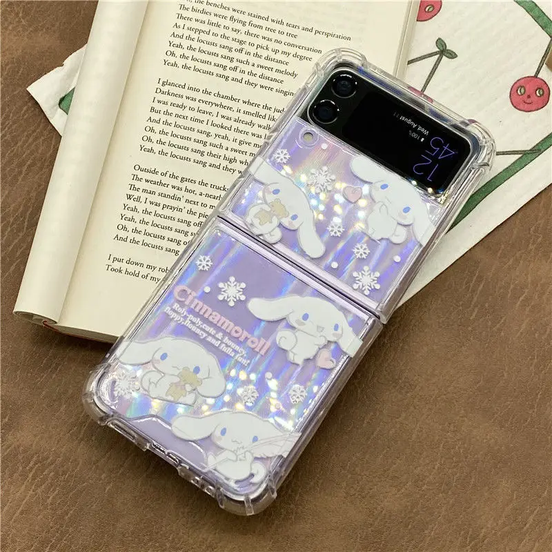 

Hello Kitty Cartoon Phone Case for Samsung Galaxy Z Flip 3 Laser Reflective Shockproof Protective Capa Foldable Back Cover