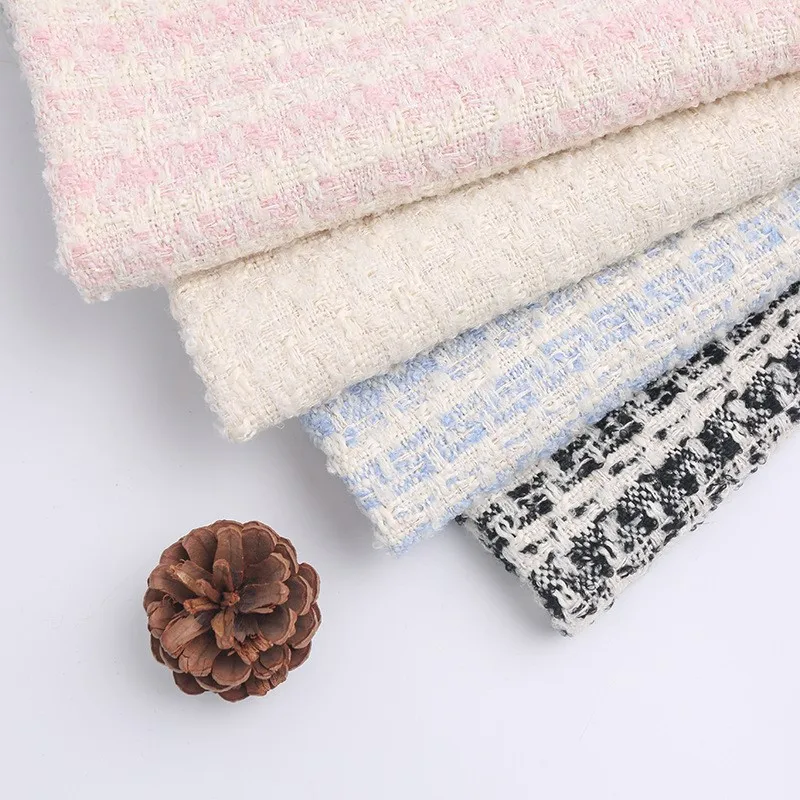 Твидовая ткань новинка 2023 тканая женская короткая розовая шерстяная твидовая