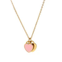 fashion pinkblue enamel double heart pendant necklace for women girls luxury stainless steel chain friendship fine jewelry gift