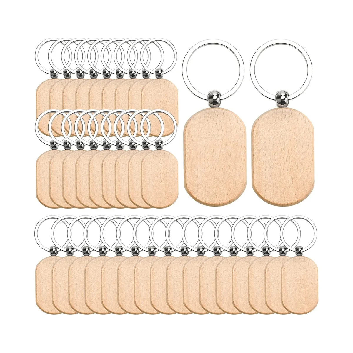 

110PCS Wood Keychain Blanks, Unfinished Wood Key Tag, Wood Engraving Blanks Key Chain for -Rounded Square