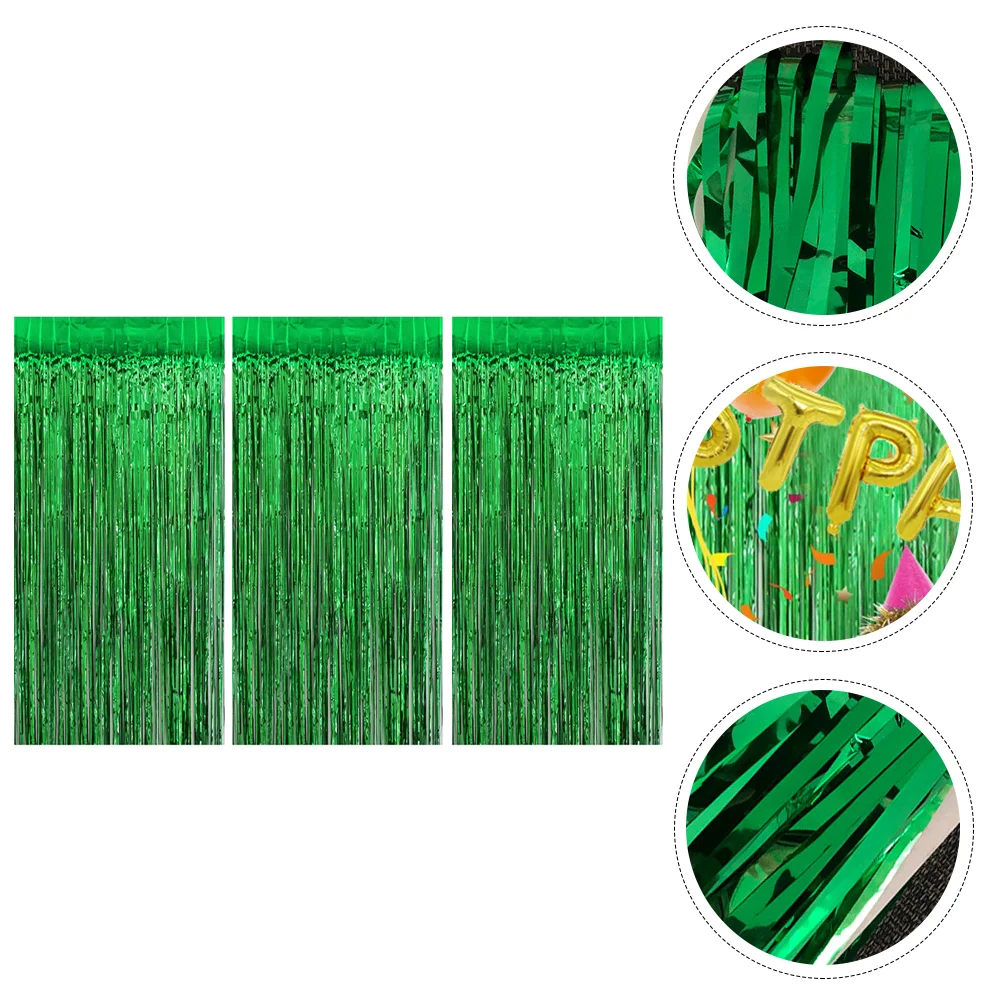 

3Pcs Festival Party Backdrops Green Tinsel Foil Fringe Curtain Background
