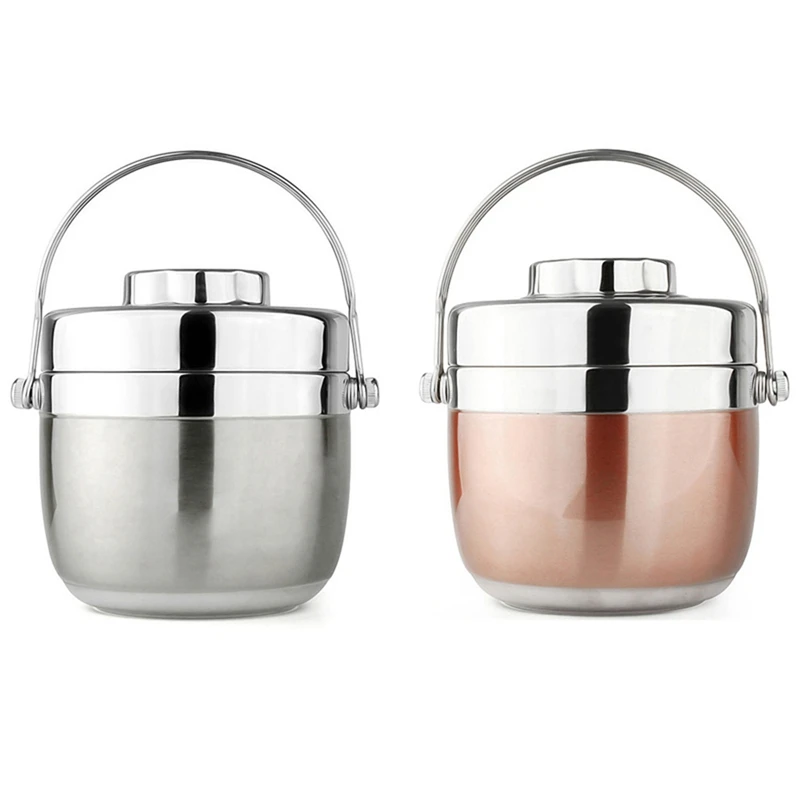 

2 Pcs 1.5L Food Bento Box 12 Hours Vacuum Lunch Box Keep Warm 2 Layer Lunch Box Soup Jar Insulated Box -Silver & Pink