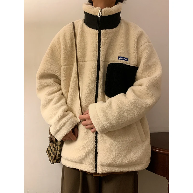 

Мужская теплая куртка из овечьей шерсти, с воротником-стойкой