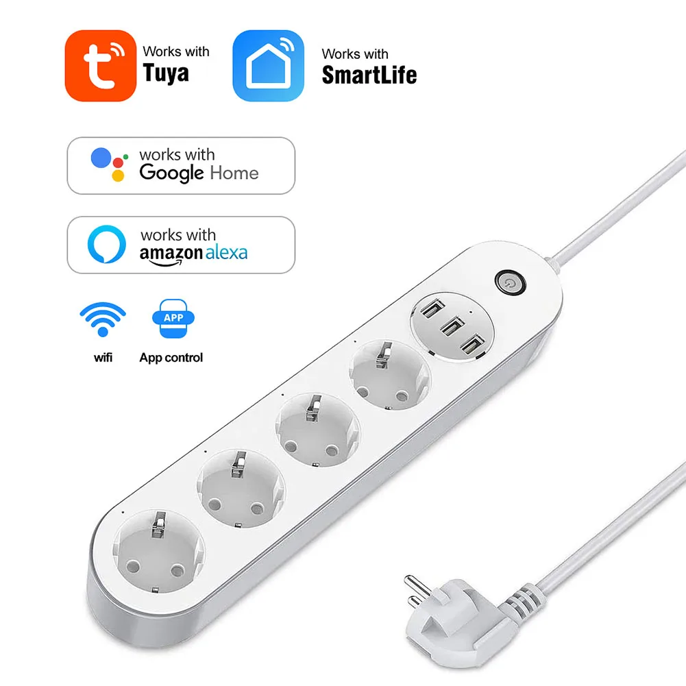 

Удлинитель с 4 розетками и 3 USB-портами, умный удлинитель с поддержкой Wi-Fi и Alexa и Google Assistant