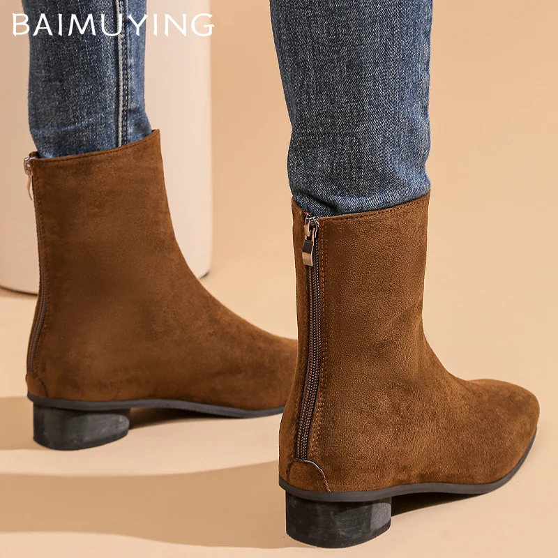 Ботильоны Зимняя женская обувь с острым носком в стиле ретро замшевая на среднем