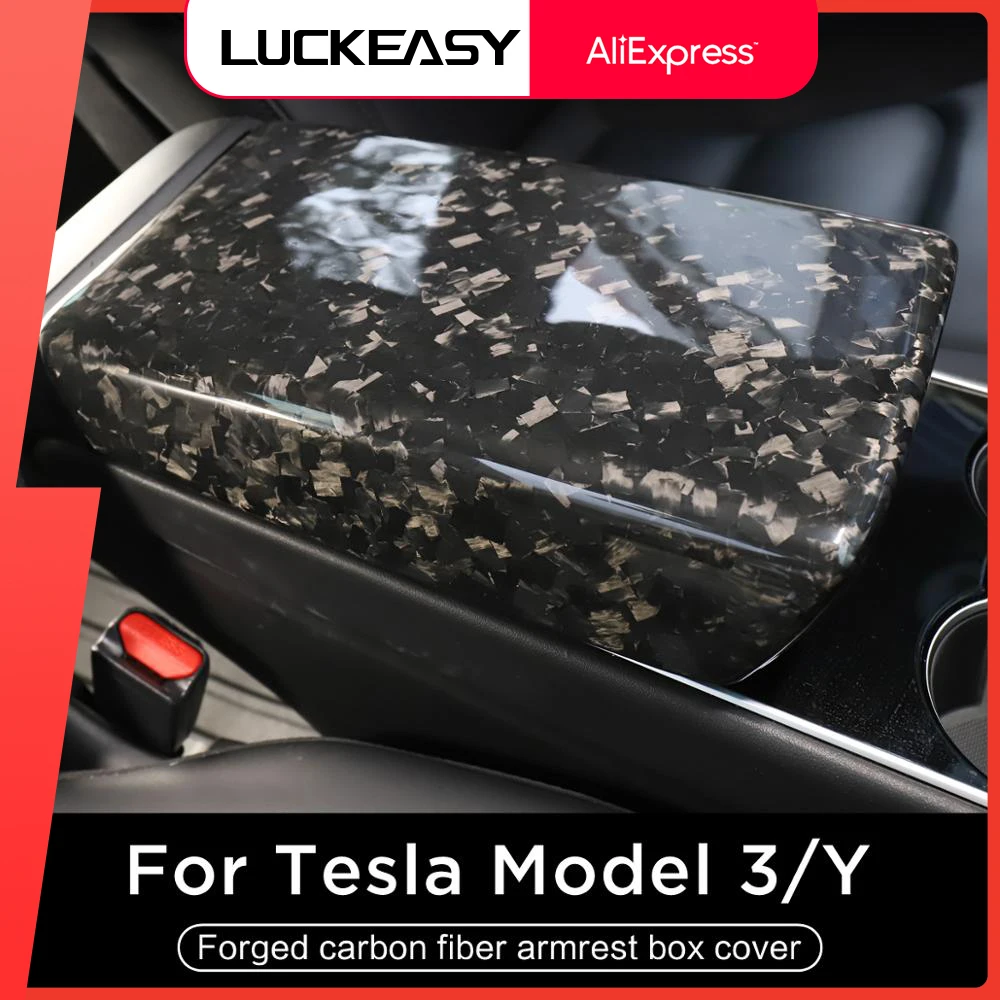 

For Tesla Model 3 Model Y Interior Modification Central Control Armrest Box Cover model3 2017-2022 Forged Marble Carbon Fiber