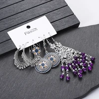 2022 new boho flower drop earrings set womens vintage geometric purple beads tassel earrings ethnic fashion wedding kolczyki