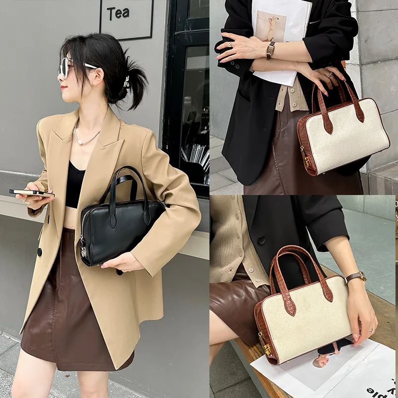 

Fashion All-match Square Handbags Korean Commuter Big Capacity Luxury Genuine Leather Top Handle Satchels Zip Up Purses Clutches