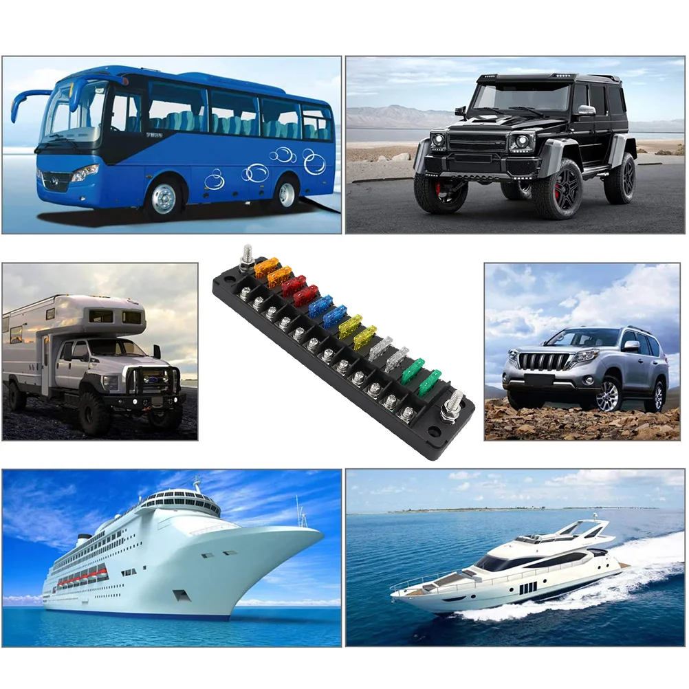 

6 Way Fuse Box Fuses Vehicle 12 Board Marine Circuit Car Block Automotive Boat Holder 12- Rv