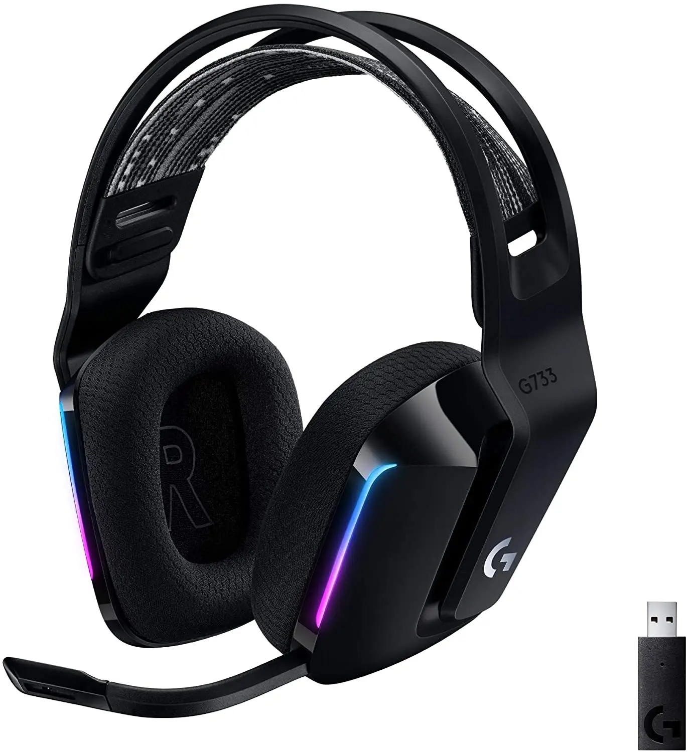

Logitech G733 Lightspeed Wireless Gaming Headset with Suspension Headband, Lightsync RGB, Blue VO!CE mic technology
