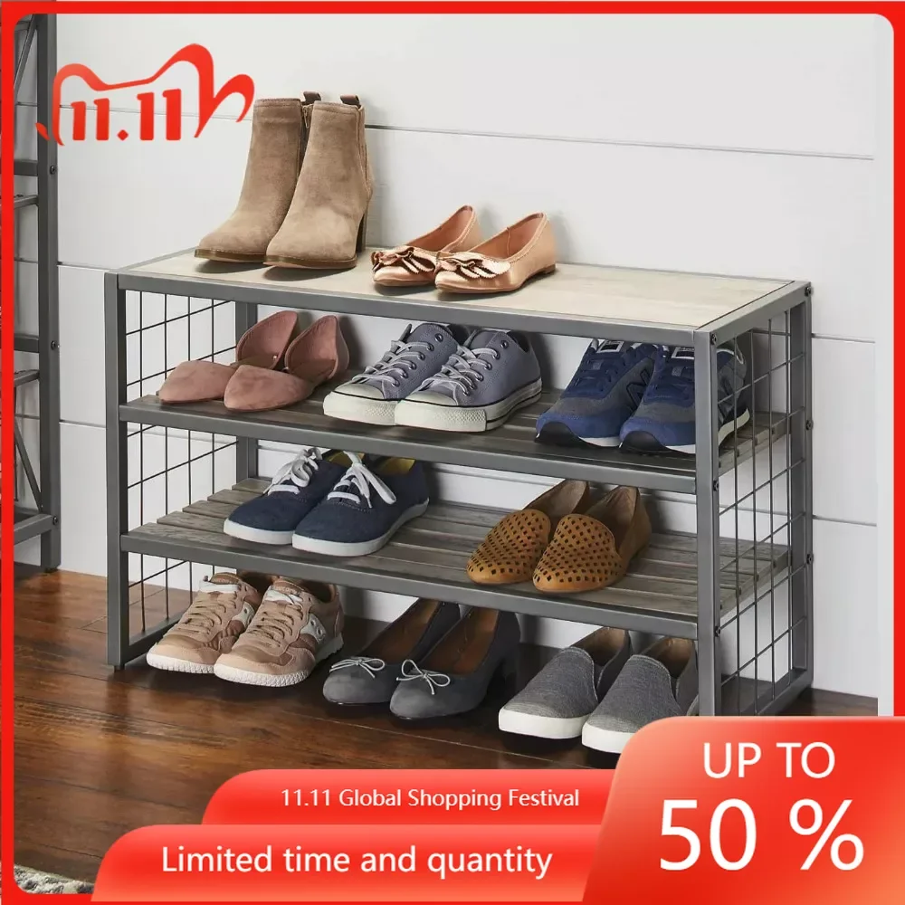 

Shoe Cabinets Gray to Store Shoes Organizers Farmhouse 3 Tiers 12-Compartment Garment Shoe Rack Wood Storage Organizer Shelf Box