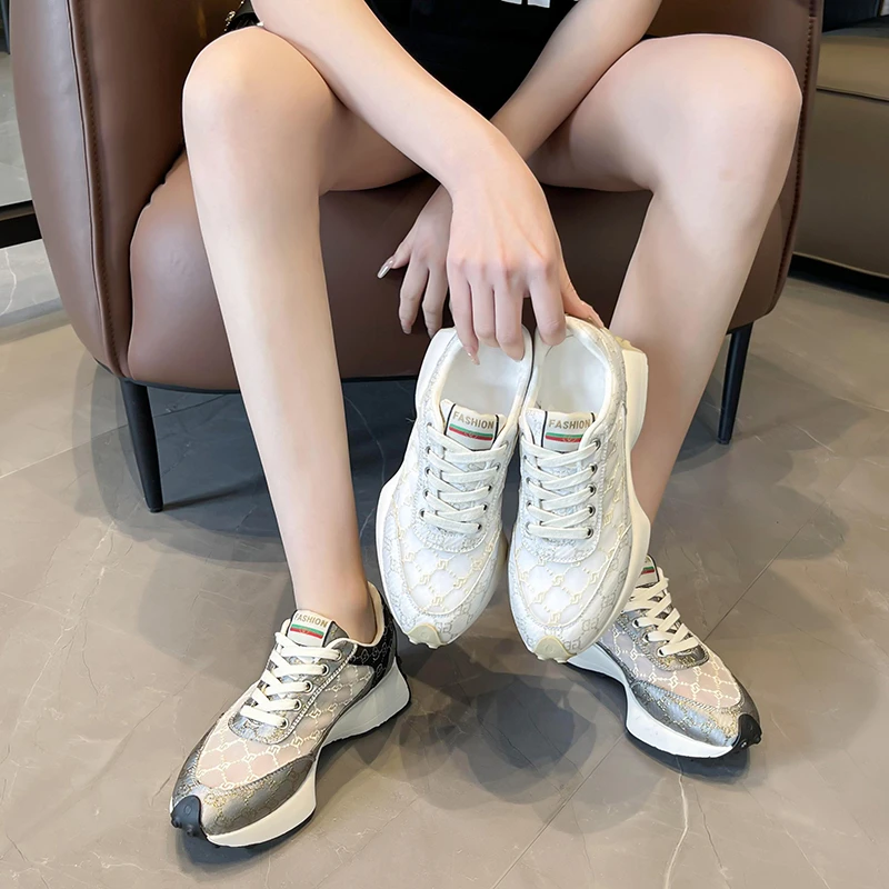 2023New Spring Autumn Women Shoes Round Toe Platform Low Heel Colorblocking Females Sneakers Fashion Elegant Outer Leisure Shoes