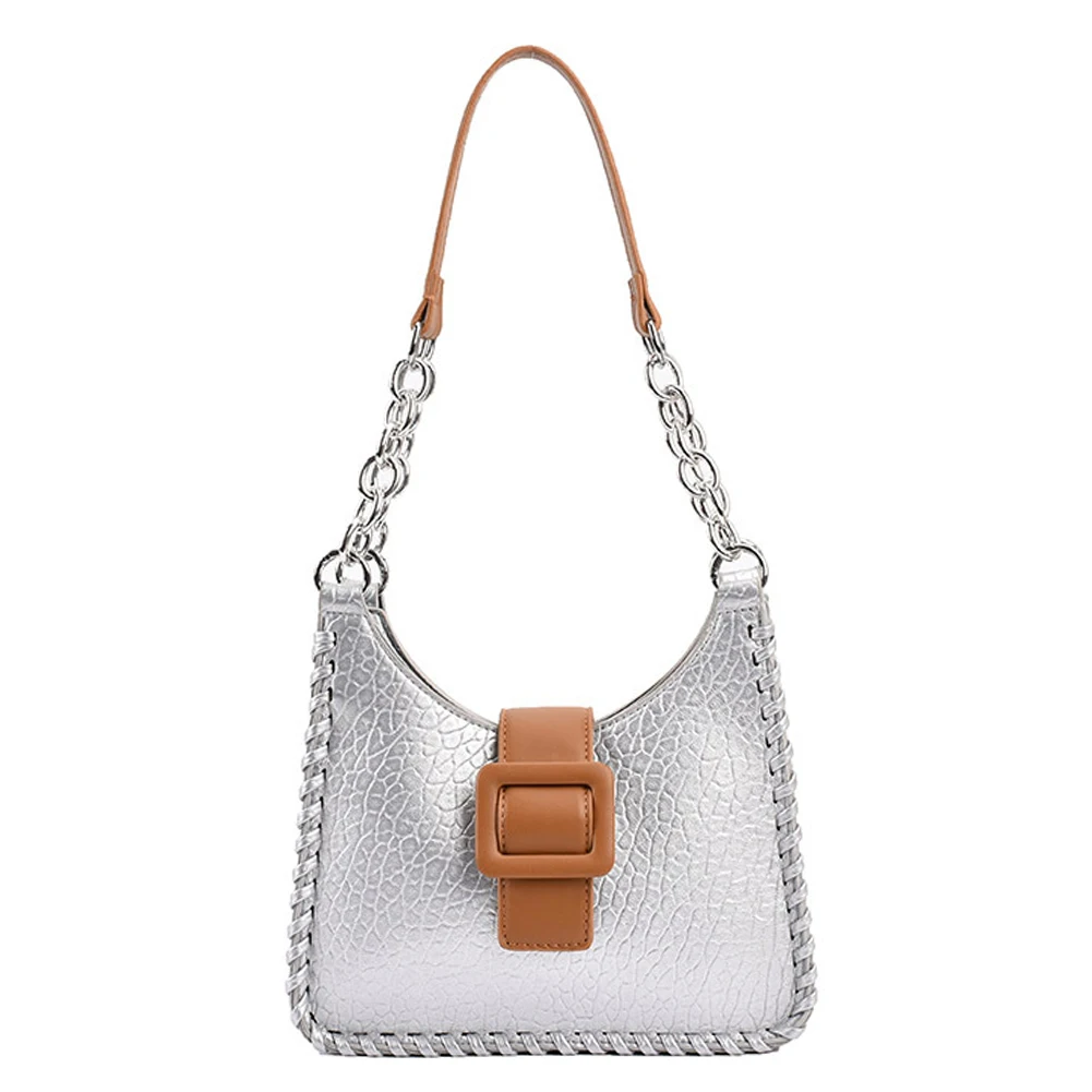 

Women Satchel Bag Clash of Colours PU Bucket Bag Shoulder Bags Large Capacity Chains Waterproof Underarm Bag for Travel Shopping