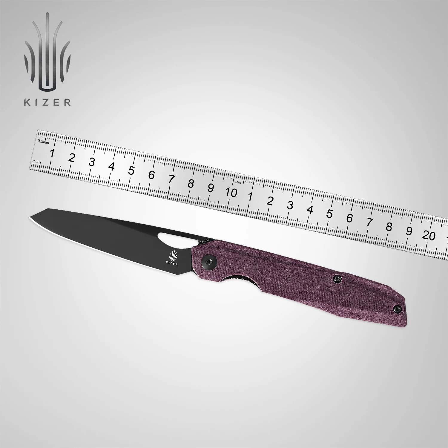 Kizer Hunting Knife V4545C2 Genie 2022 New Red Richlite Handle with 154CM Steel Black Blade Folding Knife for Survival Tools