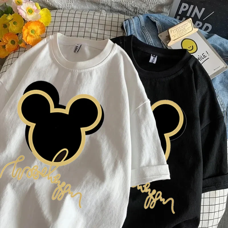 

Disney Cartoon Women's T-shirts New Fashion Funny Mickey Mouse Graphic Print Pink Tee Kawaii Summer Harajuku Female Clothes Tops