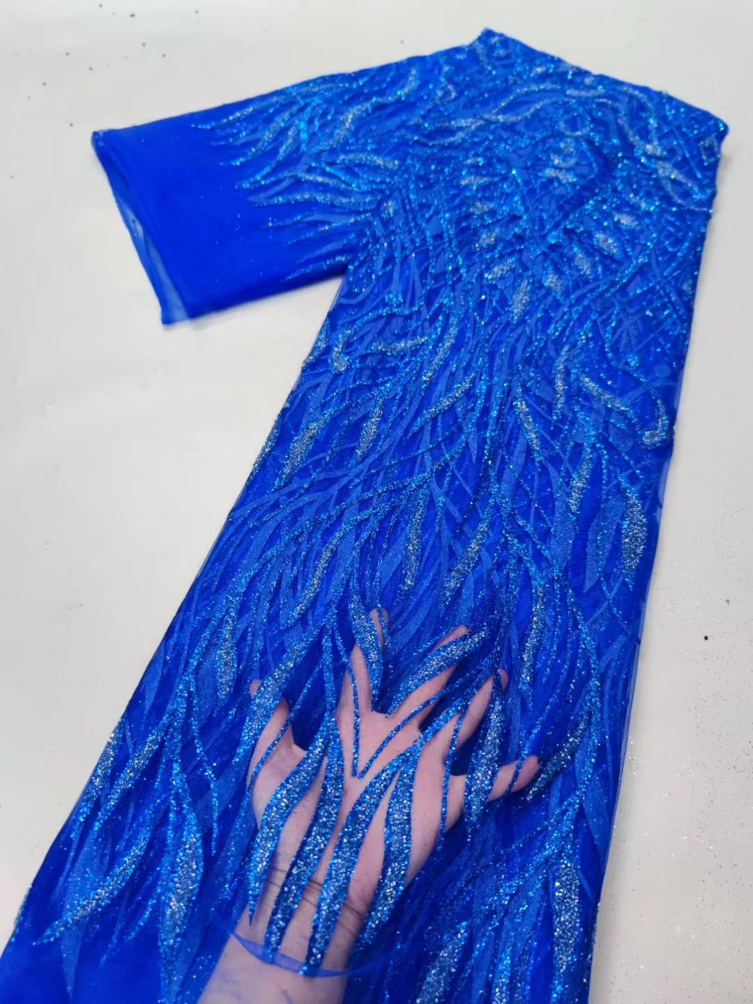 

Latest French Mesh Lace Fabric 5Yards Bridal Materials Nigerian African Tulle Lace Fabric Sewing Sequins For Wedding Party