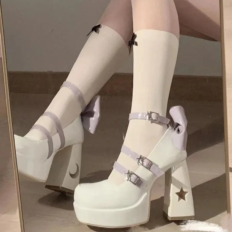 

Туфли женские на очень высоком каблуке, туфли-лодочки с заклепками в стиле «Лолита», Туфли Мэри Джейн на платформе, с ремешком и пряжкой в ви...