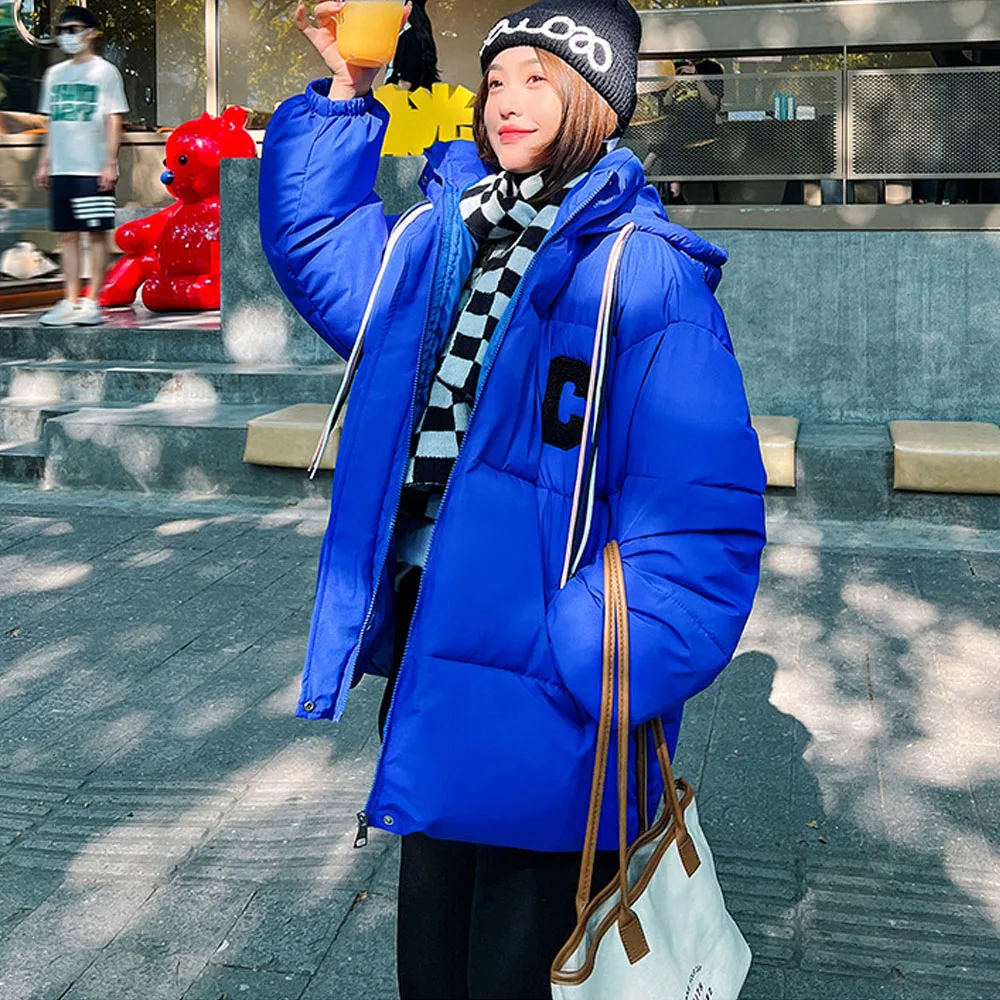 Women Winter Cotton Coats 2022 Casual Hooded Warm Mid Long Puffer Jackets Fashion Pockets Zipper Solid Padded Parkas Coat Female