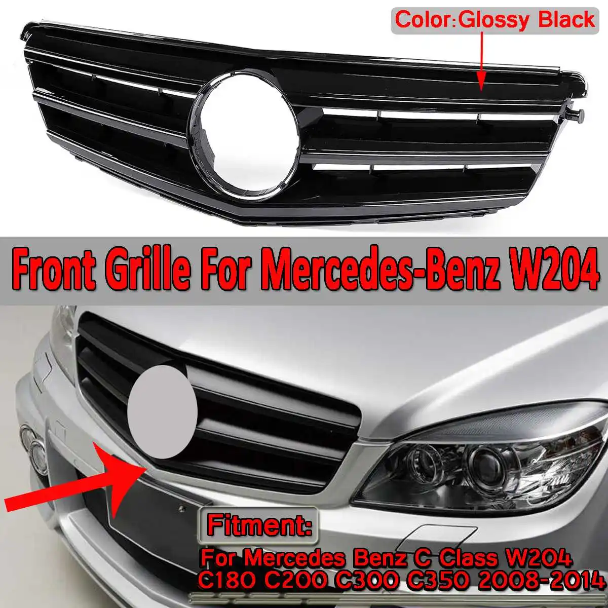

Car GT R Style Front Upper Racing Grille Grill For Mercedes For Benz C Class W204 C180 C200 C300 C350 2008-2014